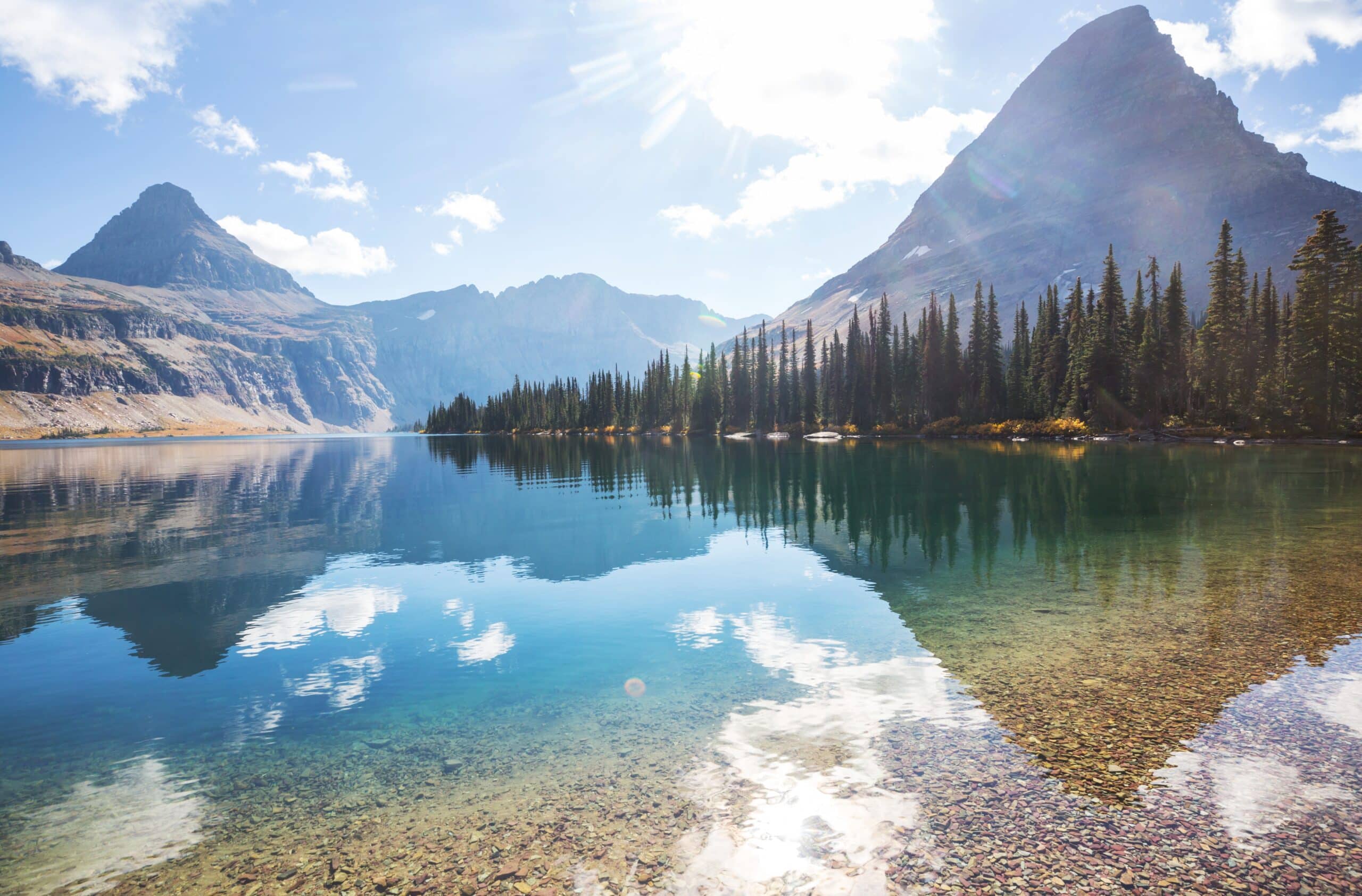 Picturesque rocky peaks of the Glacier National Park, Montana, USA. Beautiful natural landscapes