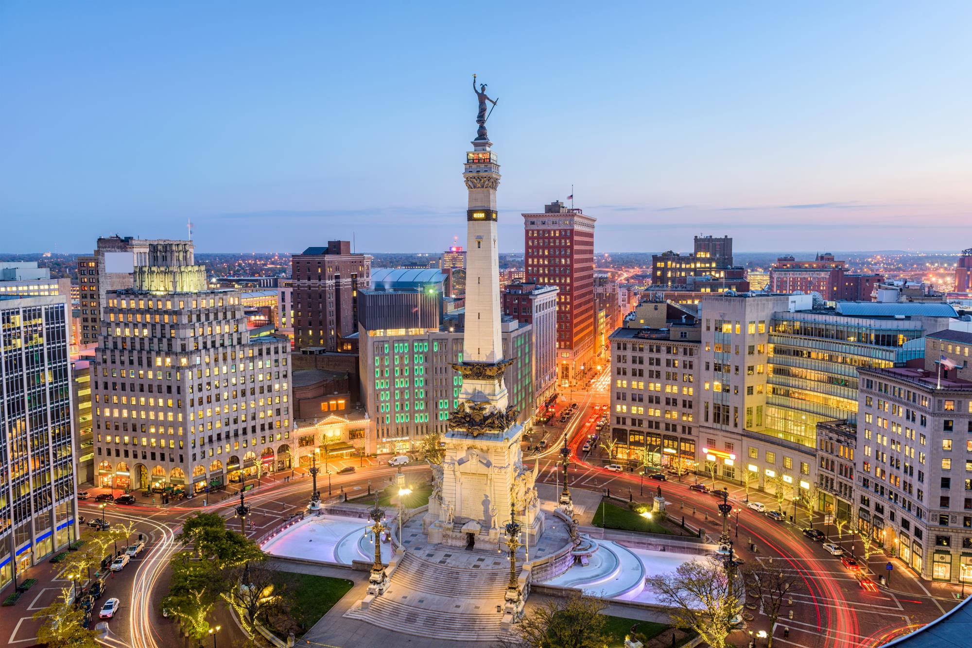 Indianapolis, IN skyline over Monument Circle